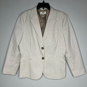 Talbots Petites Cream Tan Seersucker Pinstripe Blazer Jacket Preppy Size 14